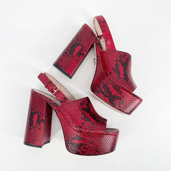 Miu Miu Red Black Snakeskin Embossed Leather Platform Block Heel Sandals IT 40 - Picture 4 of 13